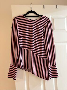 H&M Pink and Black Striped Asymmetric Blouse